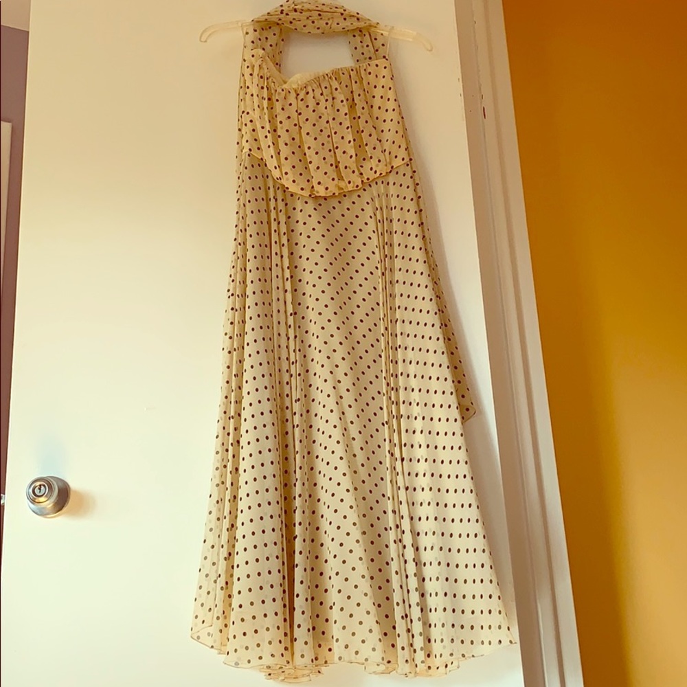 MaxMara polka dot strapless silk dress w a scarf